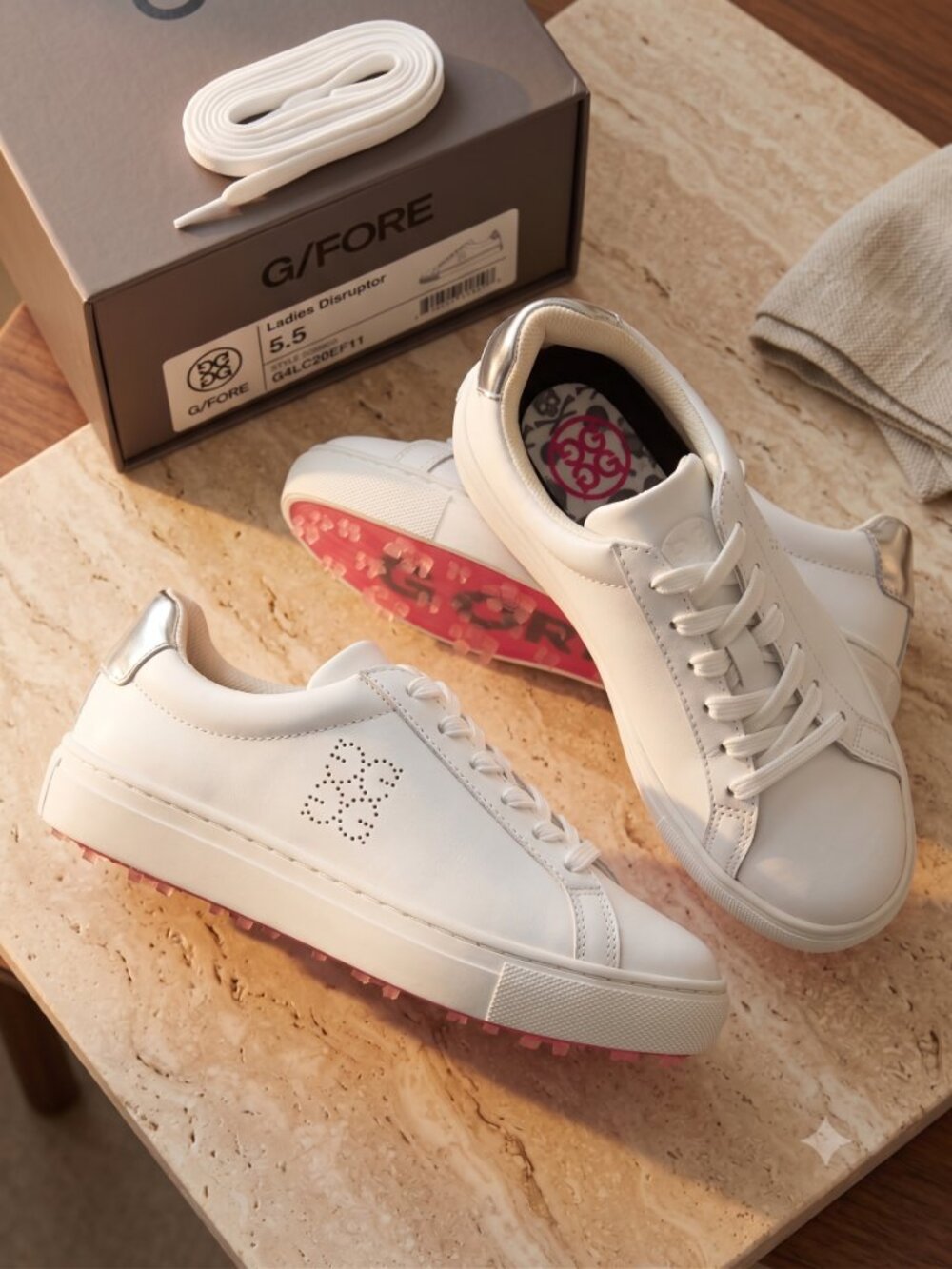 G/FORE Ladies Disruptor Golf Shoes Snow White Silver Sz 5.5 / EU 36 New - Picture 7 of 11